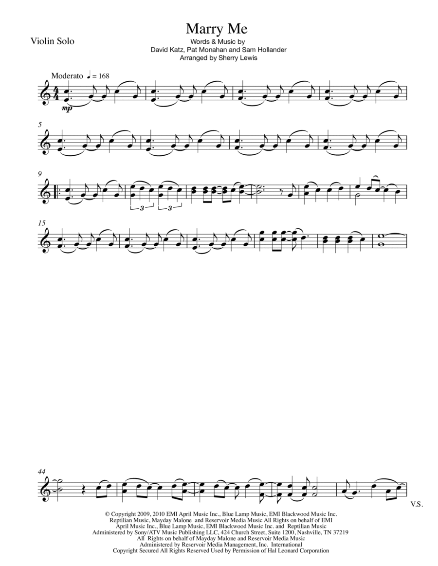 Marry Me Violin Solo scores gallery preview page 1