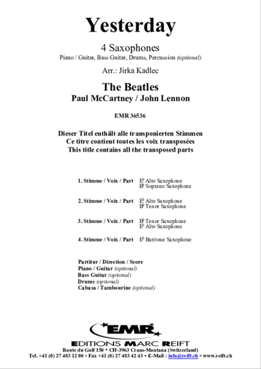 Yesterday Saxophone Ensemble scores gallery preview page 2