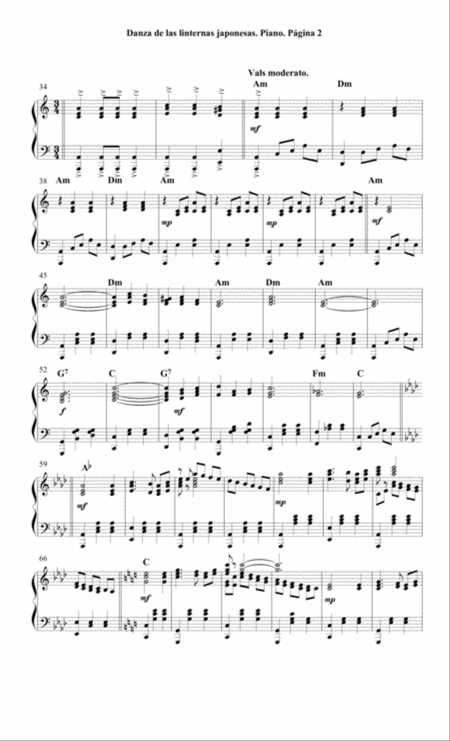 Danza de las linternas japonesas por Karl Zimmer (Yoshitomo) para Piano Solo Piano Solo scores gallery preview page 2