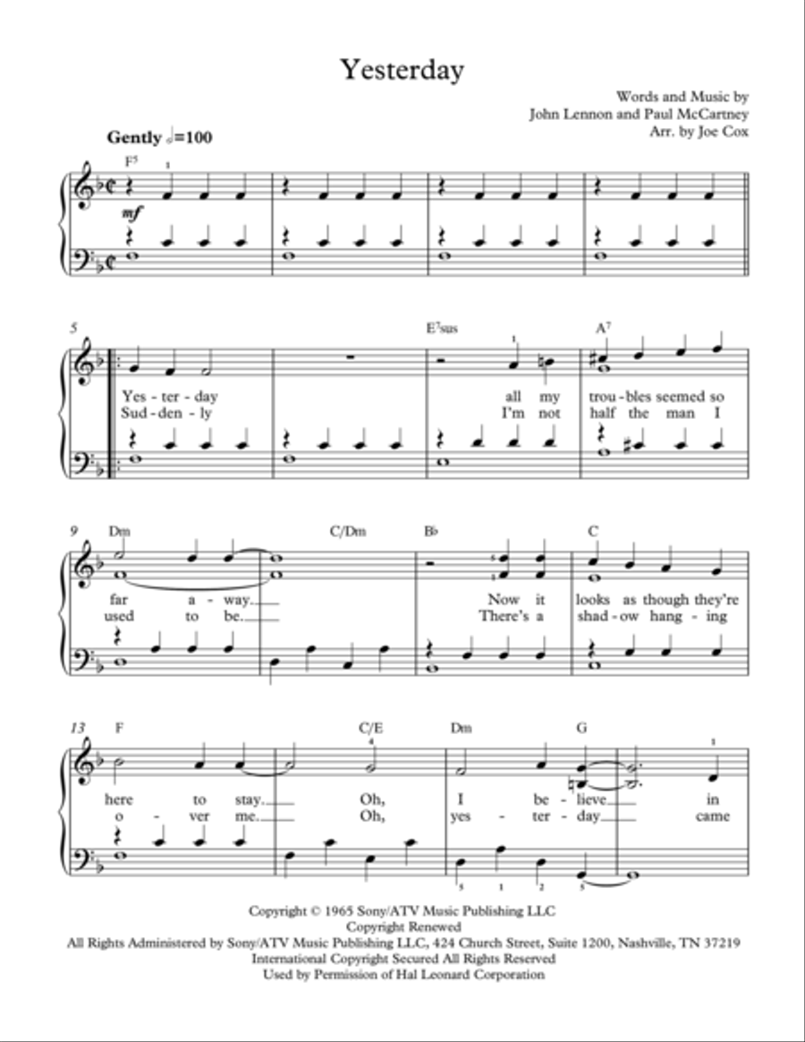 Yesterday Yesterday Voice scores gallery preview page 1