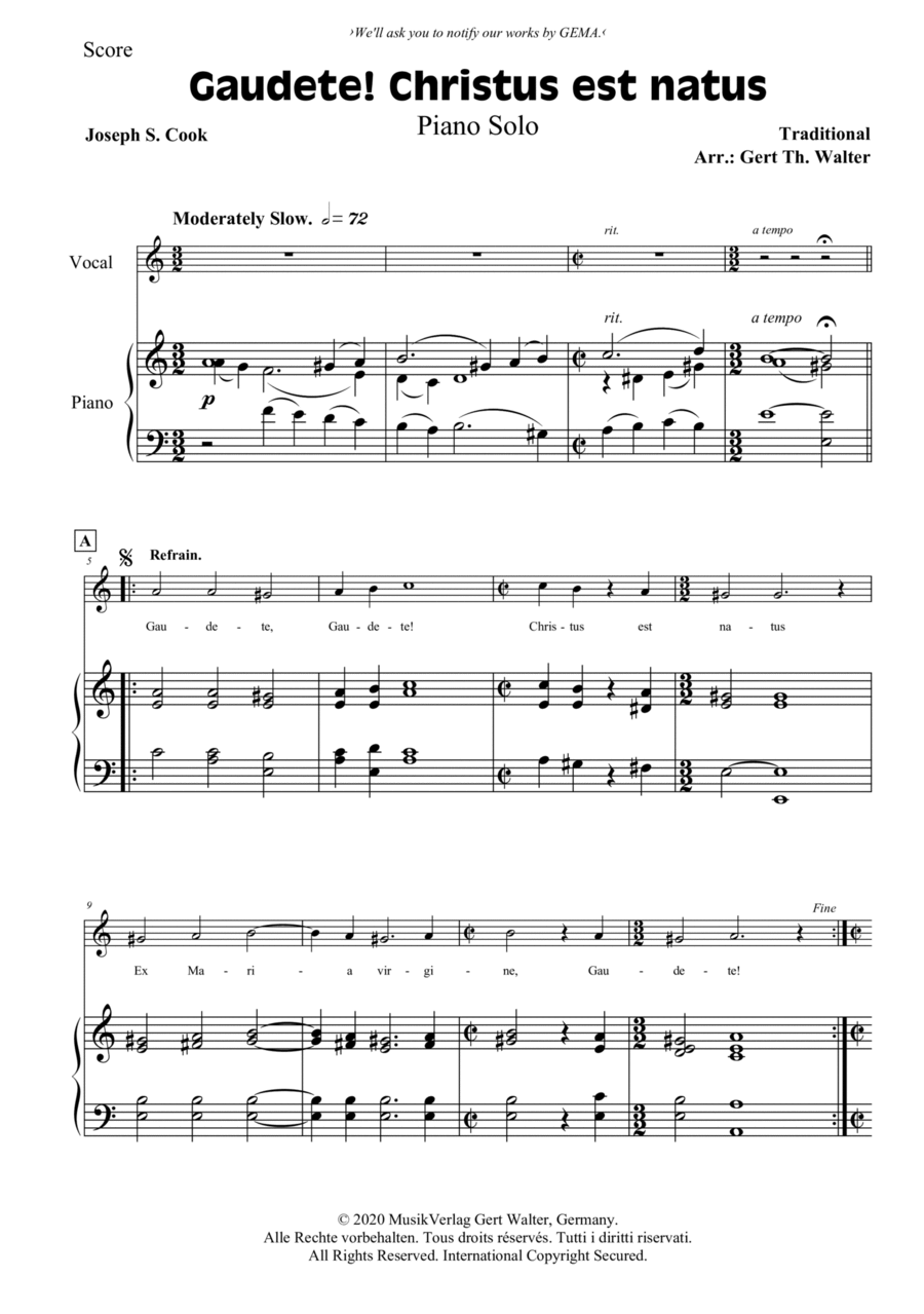 Gaudete! Christus Est Natus Piano Solo scores gallery preview page 1