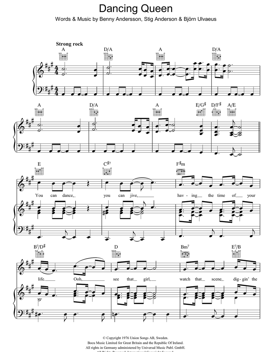 Dancing Queen Dancing Queen Piano, Vocal, Guitar scores gallery preview page 1
