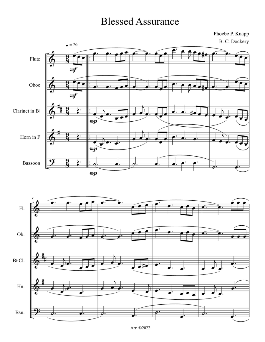 Blessed Assurance (Woodwind Quintet)