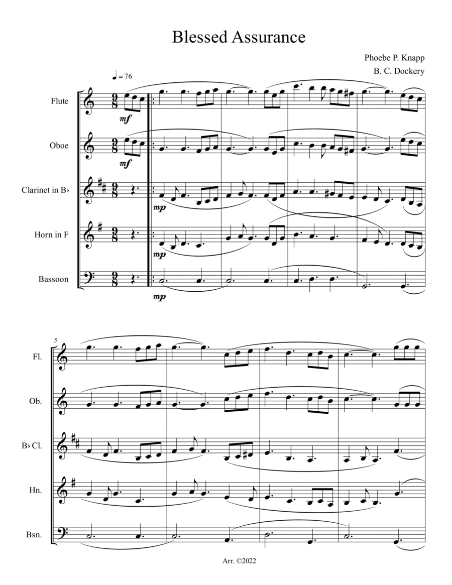 Blessed Assurance (Woodwind Quintet) Blessed Assurance (Woodwind Quintet) Woodwind Quintet scores gallery preview page 1