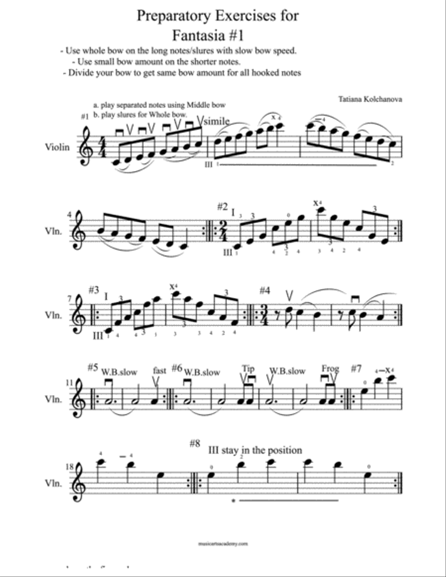Fantasia #1+ Preparatory Exercises, early intermediate level. Viola scores gallery preview page 2
