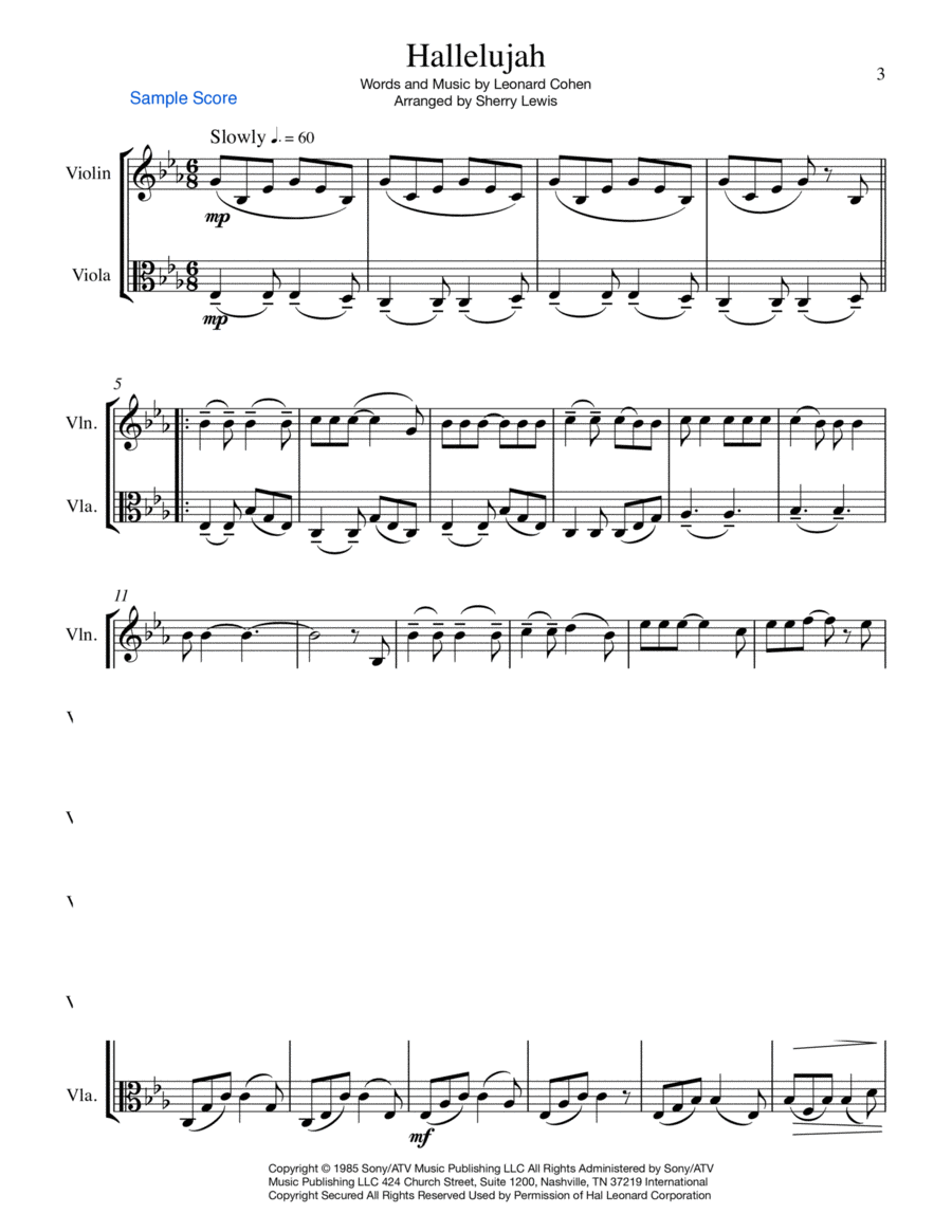 Hallelujah String Duet scores gallery preview page 1