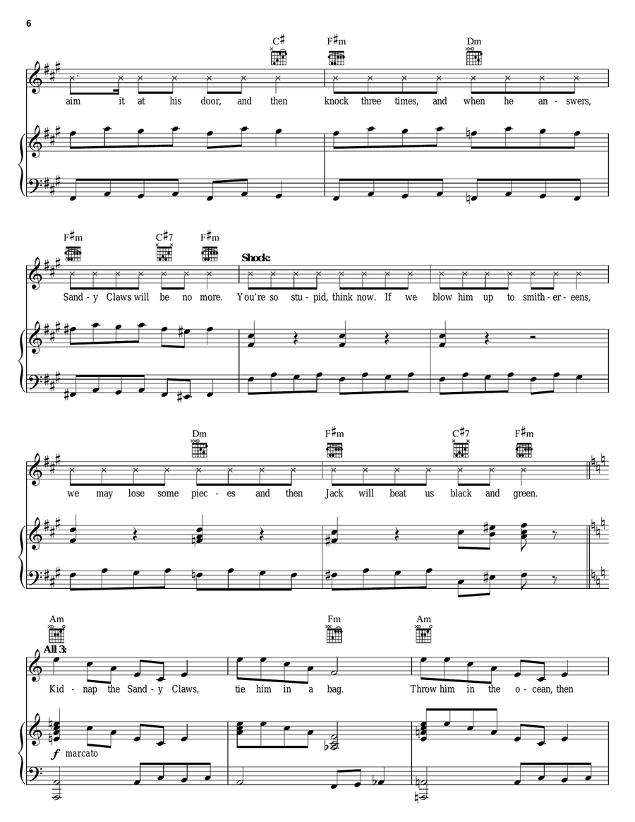 Kidnap The Sandy Claws (from The Nightmare Before Christmas) Piano, Vocal, Guitar scores gallery preview page 6