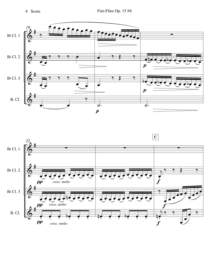 Amy Beach - Fire-Flies set for Clarinet Quartet Clarinet Quartet scores gallery preview page 5