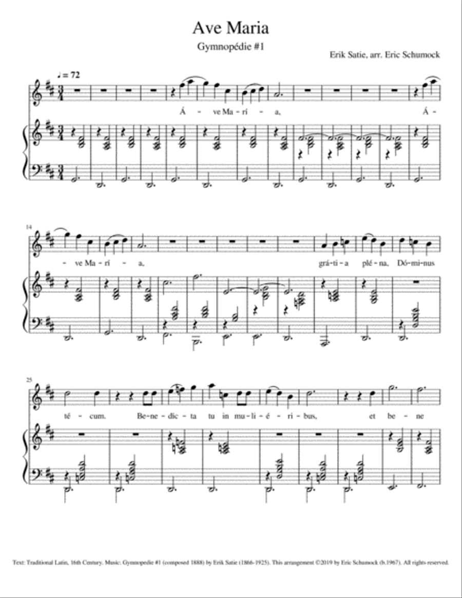 Ave Maria (Gymnopedie #1) High Voice scores gallery preview page 1