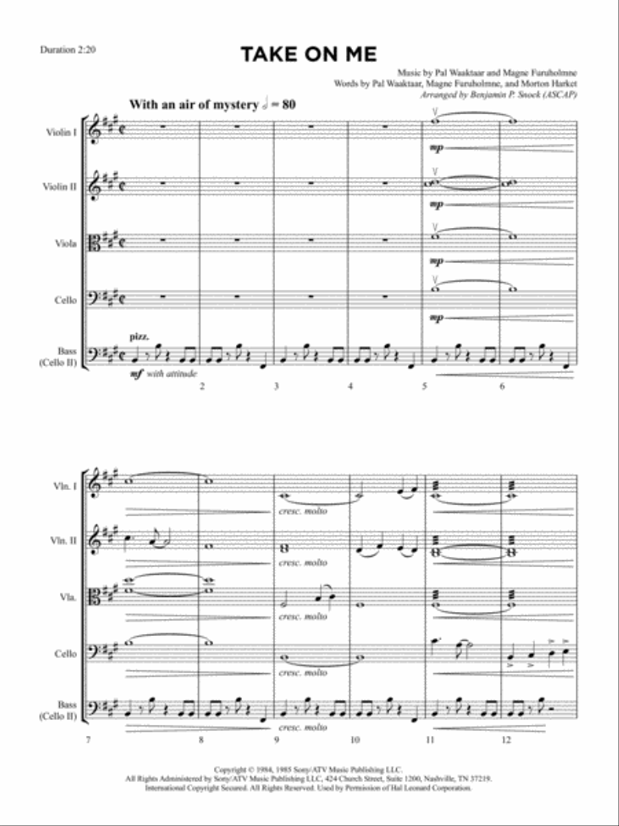Take On Me String Quartet scores gallery preview page 1