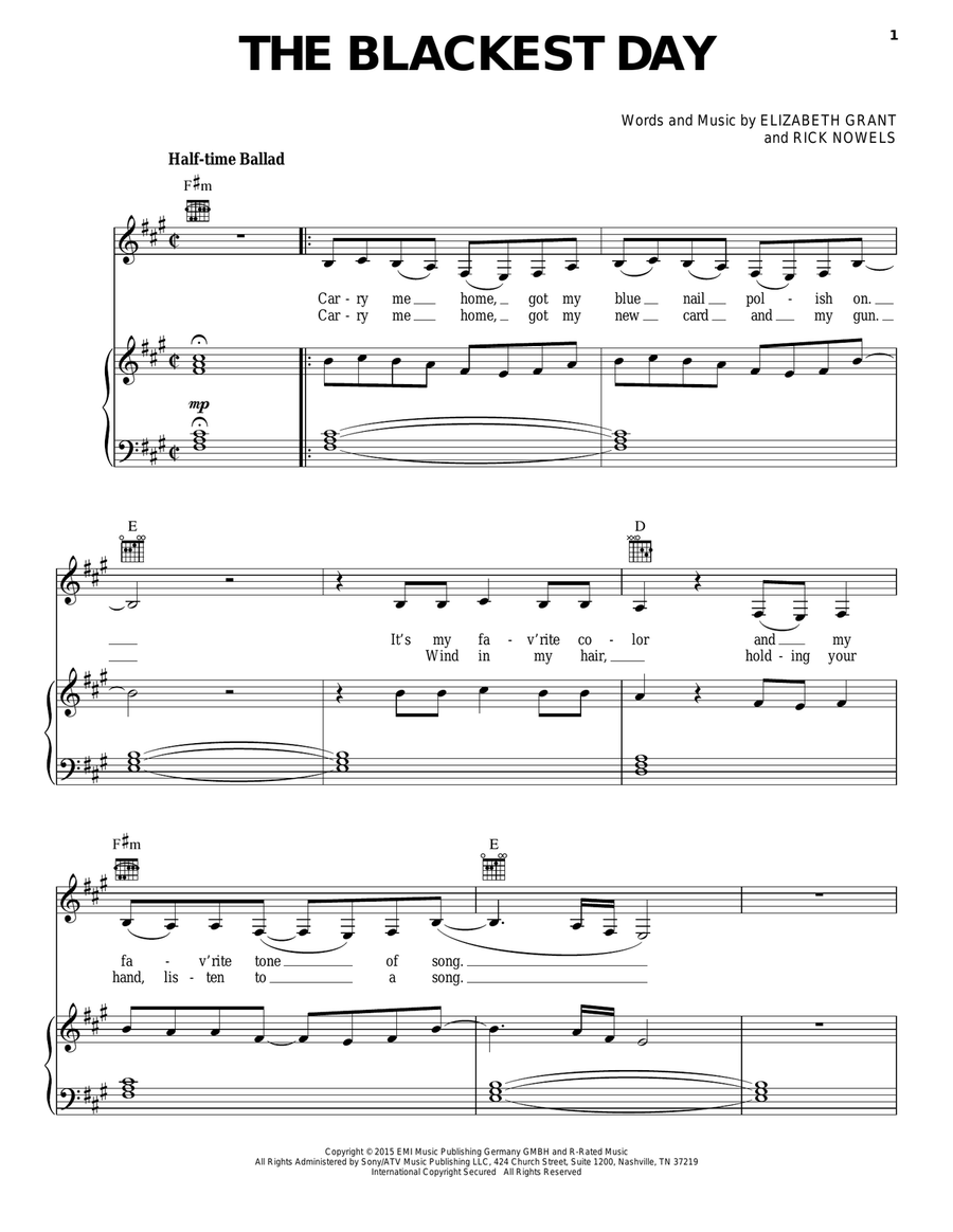 The Blackest Day The Blackest Day Piano, Vocal, Guitar scores gallery preview page 1