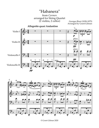 "Habanera" from Bizet's Carmen - for Unique String Quartet: 2 violins, 2 Cellos - Score & Parts