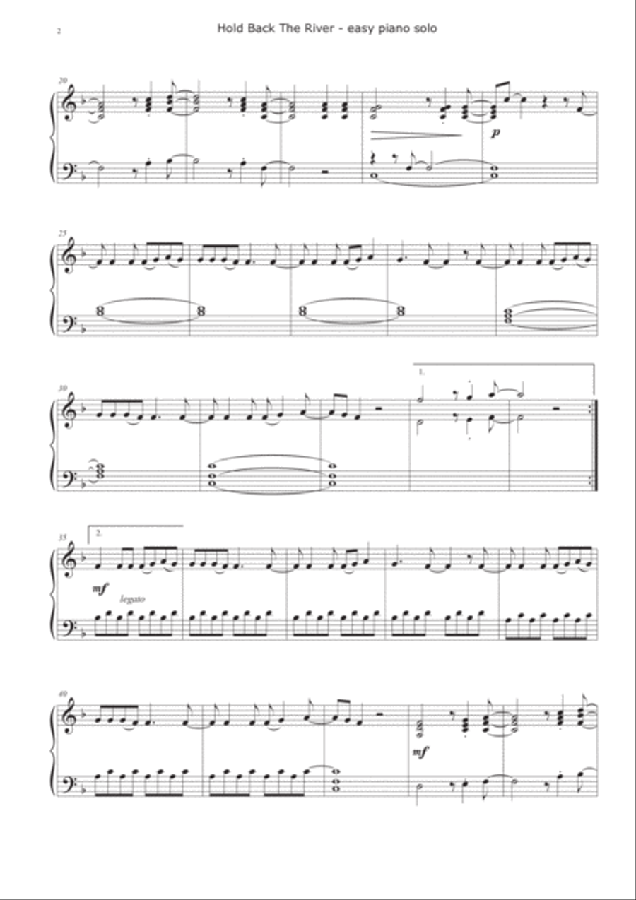 Hold Back The River Easy Piano scores gallery preview page 2