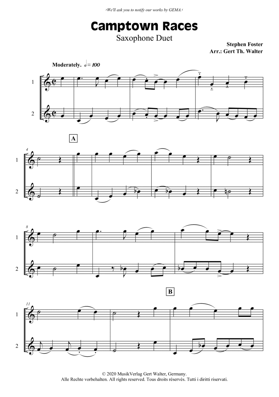 Camptown Races Woodwind Duet scores gallery preview page 1