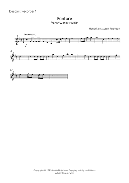 Fanfare from "Water Music" - recorder quintet image number null