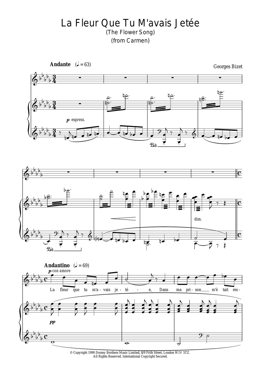 La Fleur Que Tu M'avais Jetee (The Flower Song) (from Carmen) Voice scores gallery preview page 1