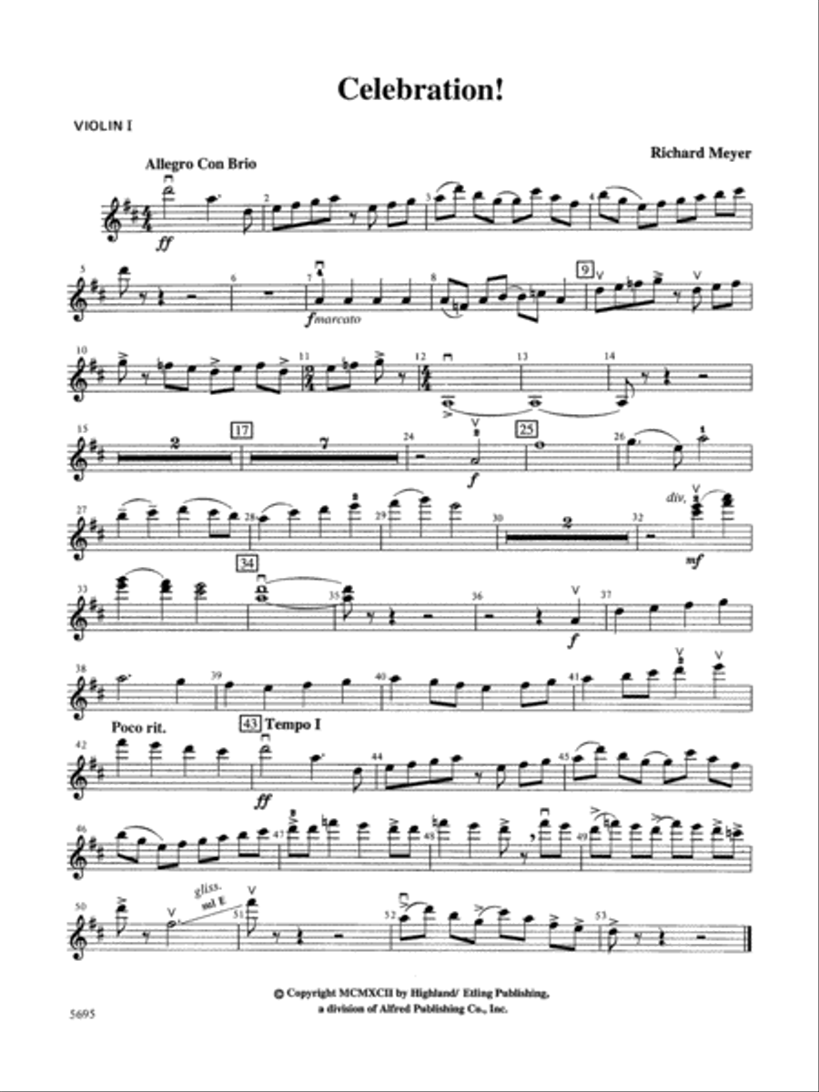 Celebration!: 1st Violin Celebration!: 1st Violin Full Orchestra scores gallery preview page 1