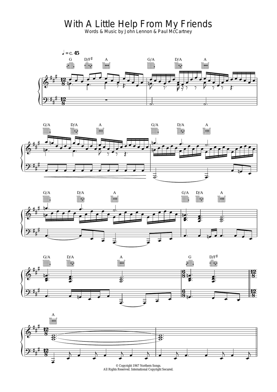 With A Little Help From My Friends Piano, Vocal, Guitar scores gallery preview page 1