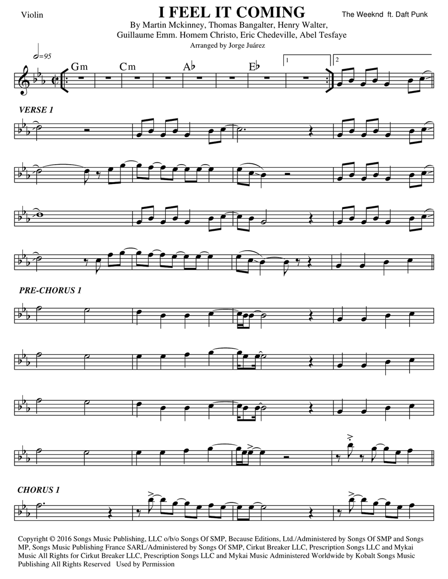 I Feel It Coming I Feel It Coming Violin Solo scores gallery preview page 1