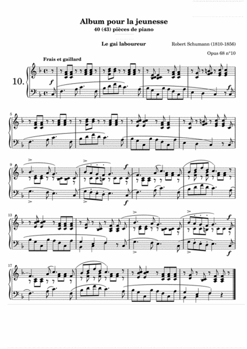 Schumann-Album for the Young Op. 68. 10- The Happy Farmer Partitura E Interpretación image number null