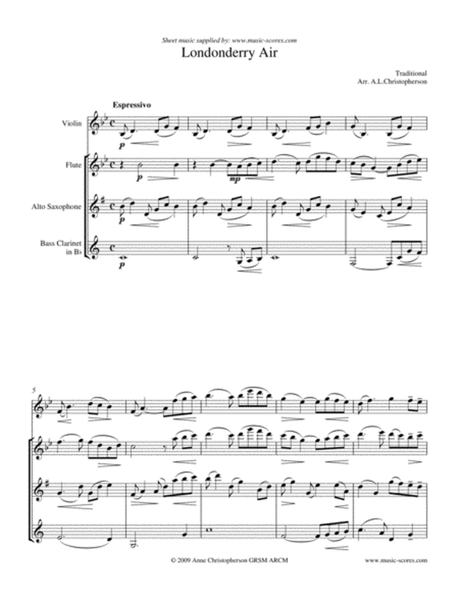 Londonderry Air - Violin, Flute, Alto Sax, Bass Clarinet image number null