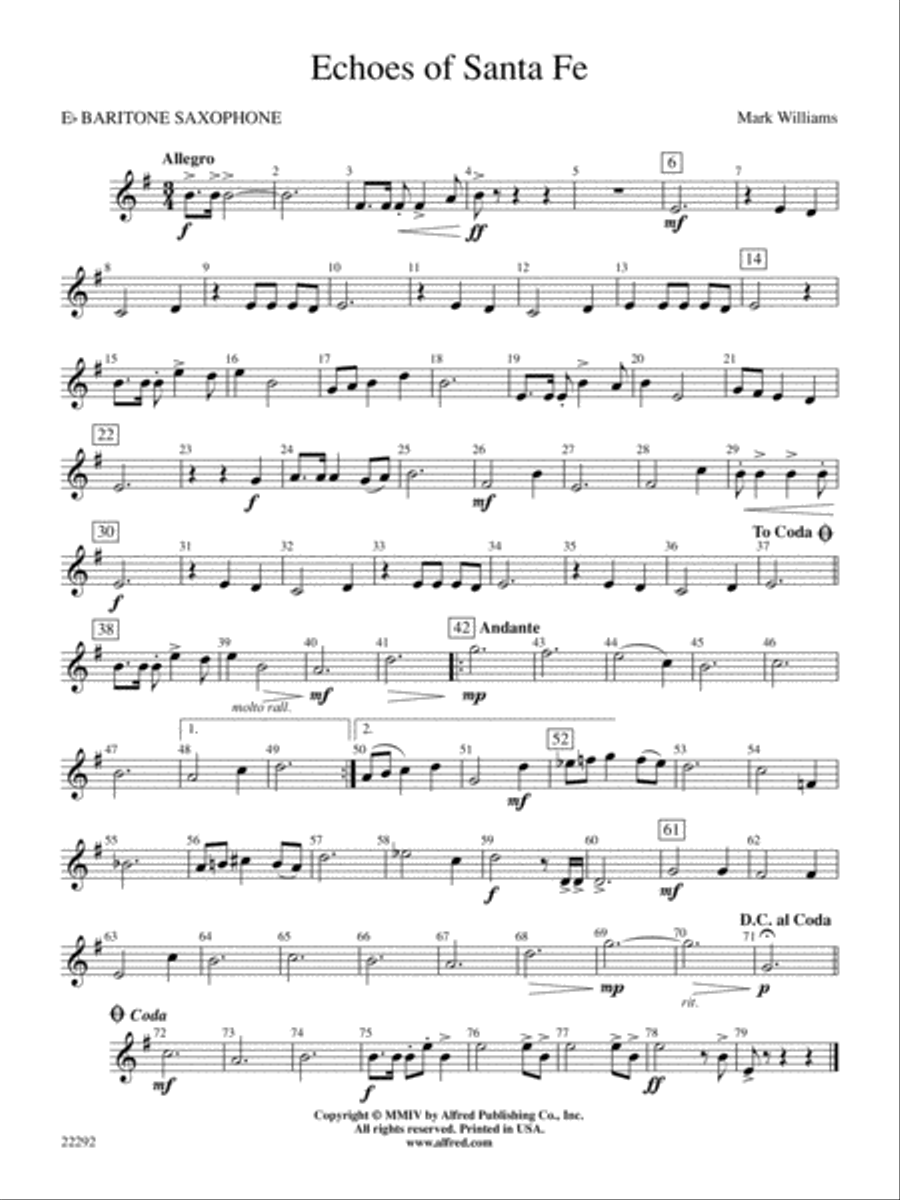 Echoes of Santa Fe: E-flat Baritone Saxophone Concert Band scores gallery preview page 1
