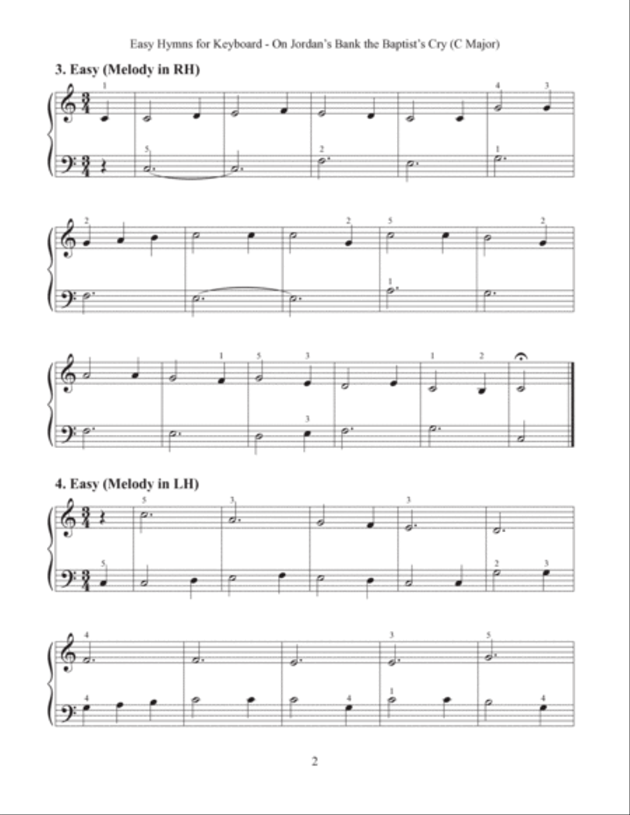 On Jordan's Bank the Baptist's Cry (Easy Hymns for Keyboard) Piano Method scores gallery preview page 4