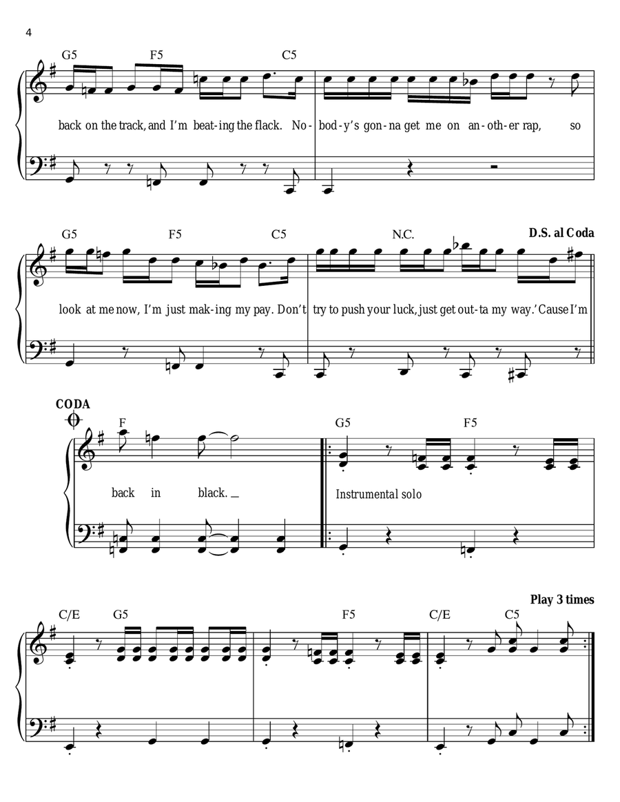 Back In Black Easy Piano scores gallery preview page 4