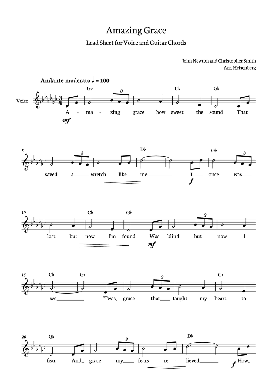 Amazing Grace Guitar scores gallery preview page 1