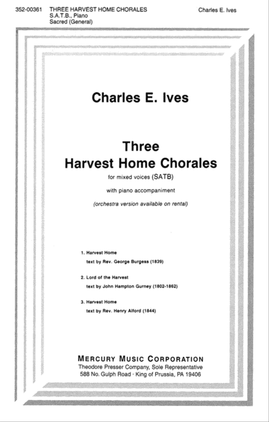 Three Harvest Home Chorales 4-Part scores gallery preview page 1