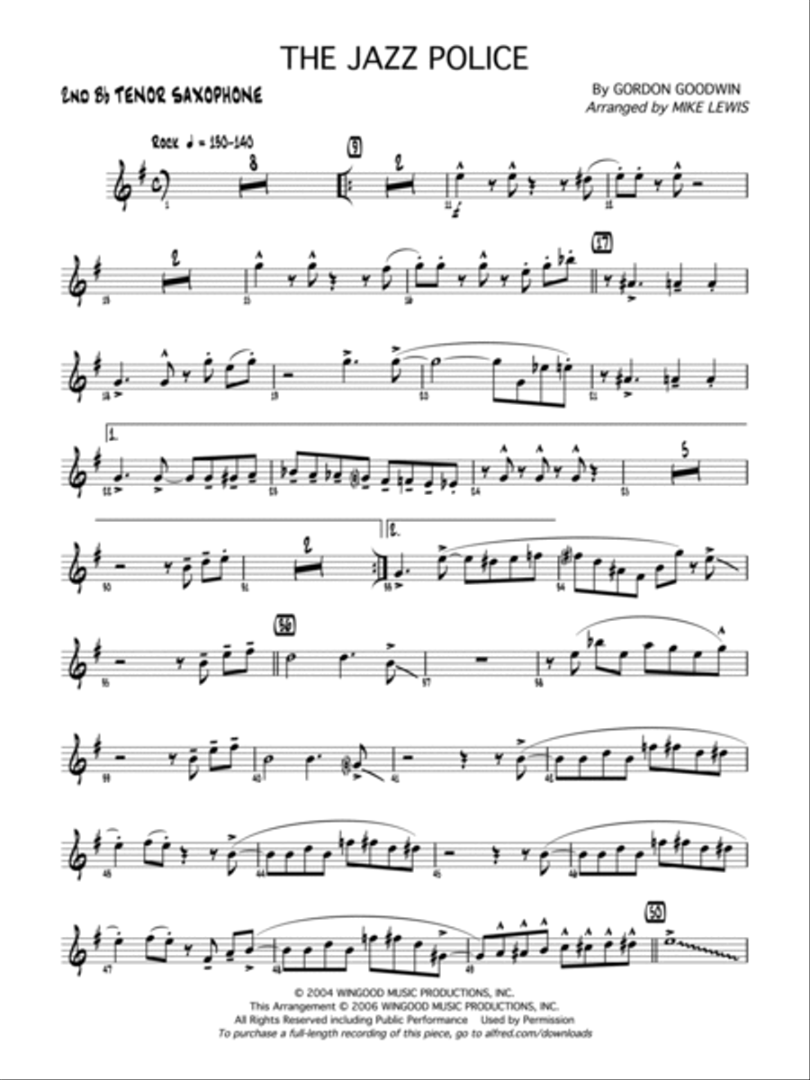 The Jazz Police: 2nd B-flat Tenor Saxophone Jazz Ensemble scores gallery preview page 1