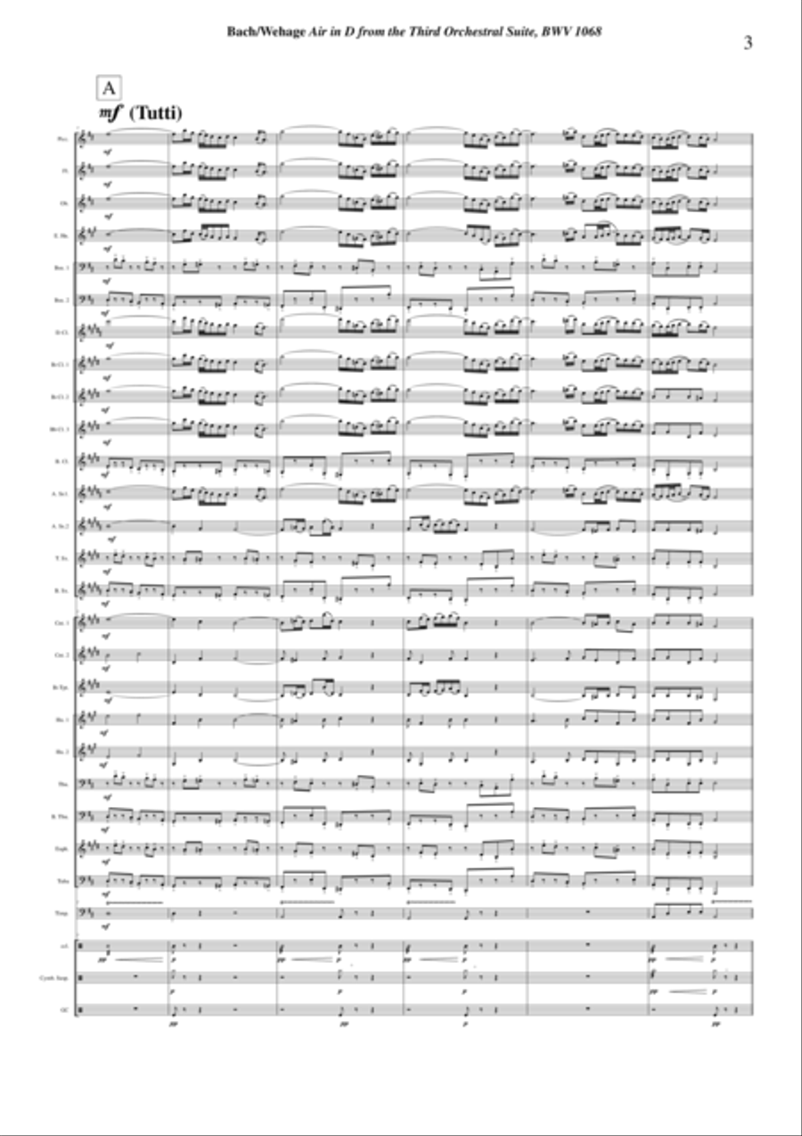 Johann Sebastian Bach/Wehage, Air in D from the Third orchestral suite, BWV 1068 arranged for concer Concert Band scores gallery preview page 3
