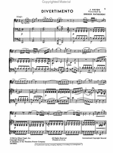 Divertimento in D by Franz Joseph Haydn Piano - Sheet Music