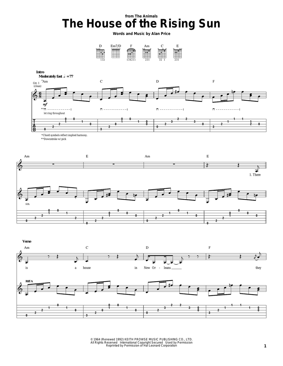 The House Of The Rising Sun Acoustic Guitar scores gallery preview page 1