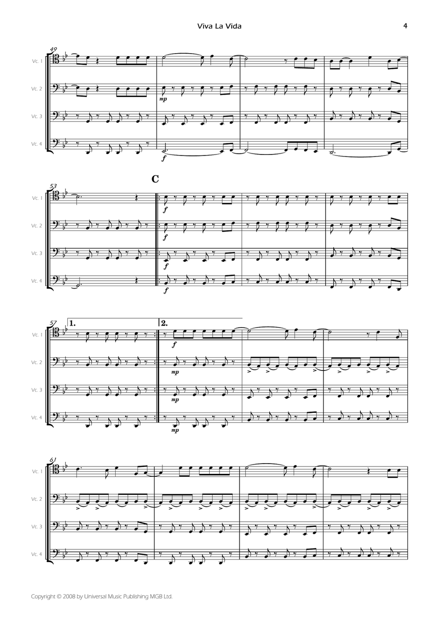 Viva La Vida String Quartet scores gallery preview page 6