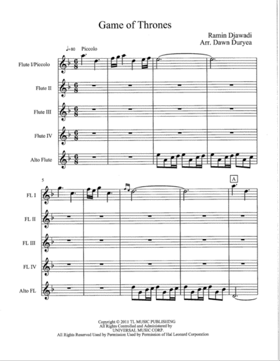 Game Of Thrones Woodwind Quartet scores gallery preview page 1