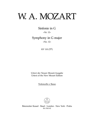 Book cover for Symphony, No. 12 G major, KV 110(75b)