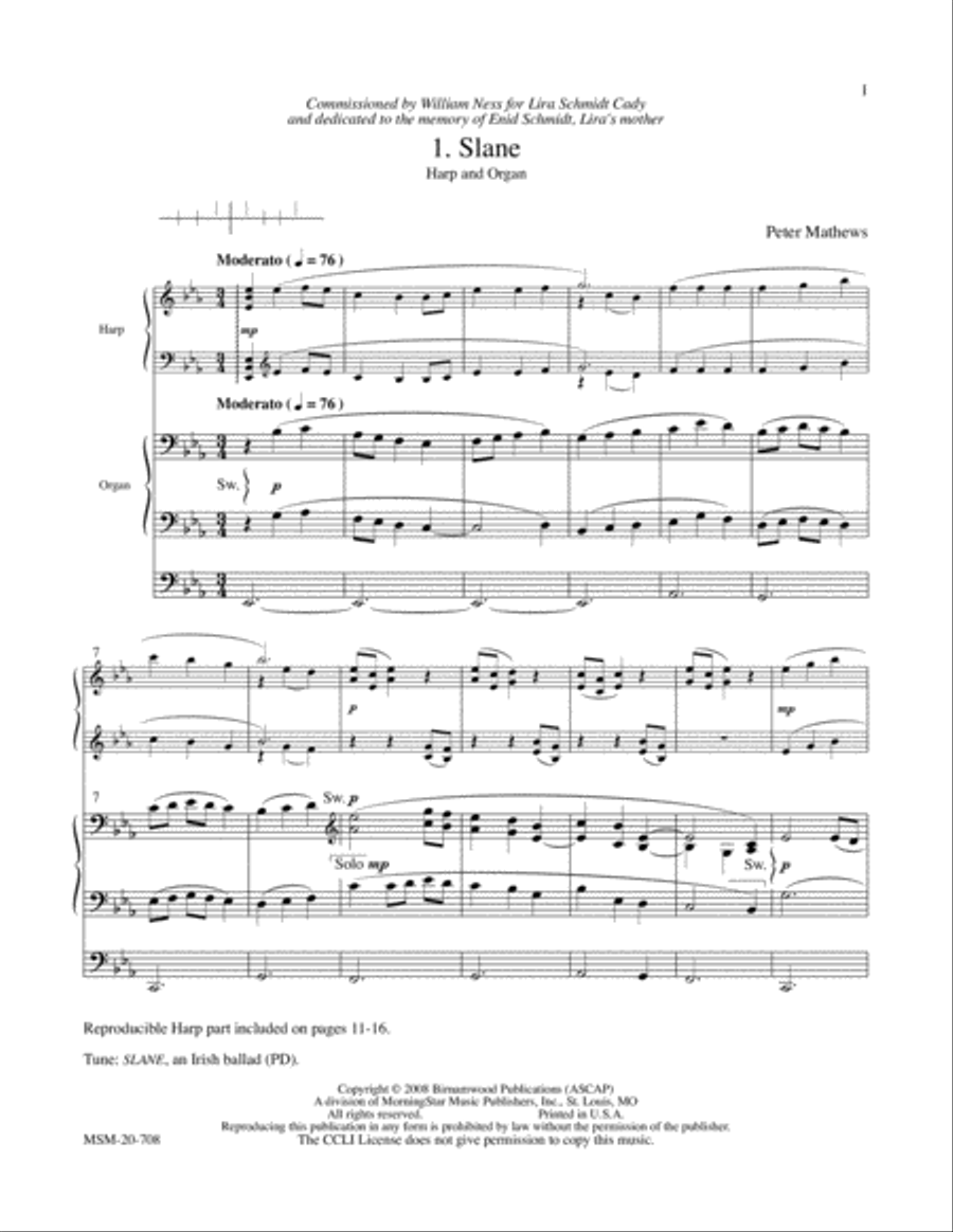 Slane No. 1 from Hymns for Harp and Organ Harp scores gallery preview page 2