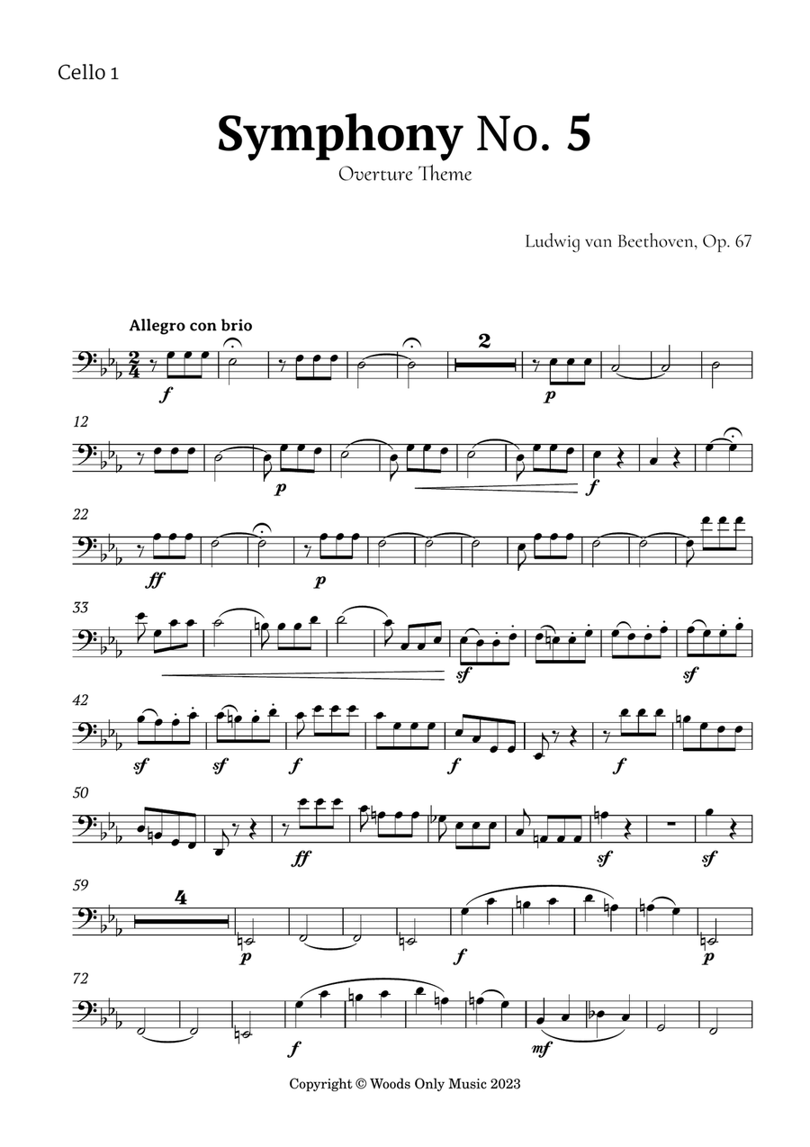 Symphony No. 5 by Beethoven for Cello Trio String Trio scores gallery preview page 6