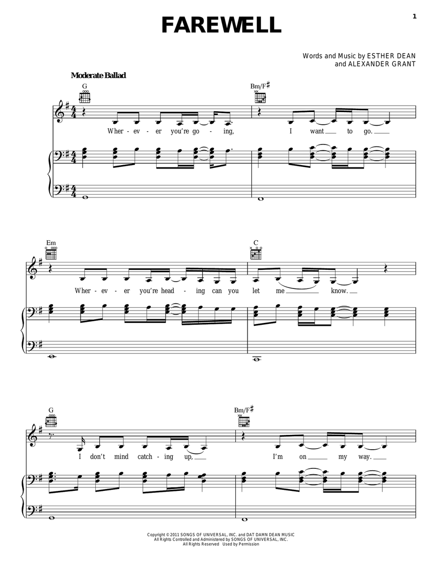 Farewell Piano, Vocal, Guitar scores gallery preview page 1
