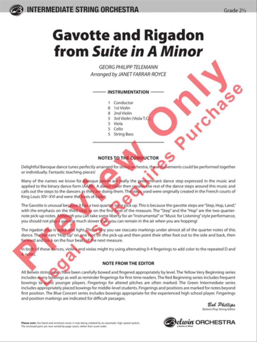 Gavotte and Rigadon from Suite in A Minor String Orchestra scores gallery preview page 2