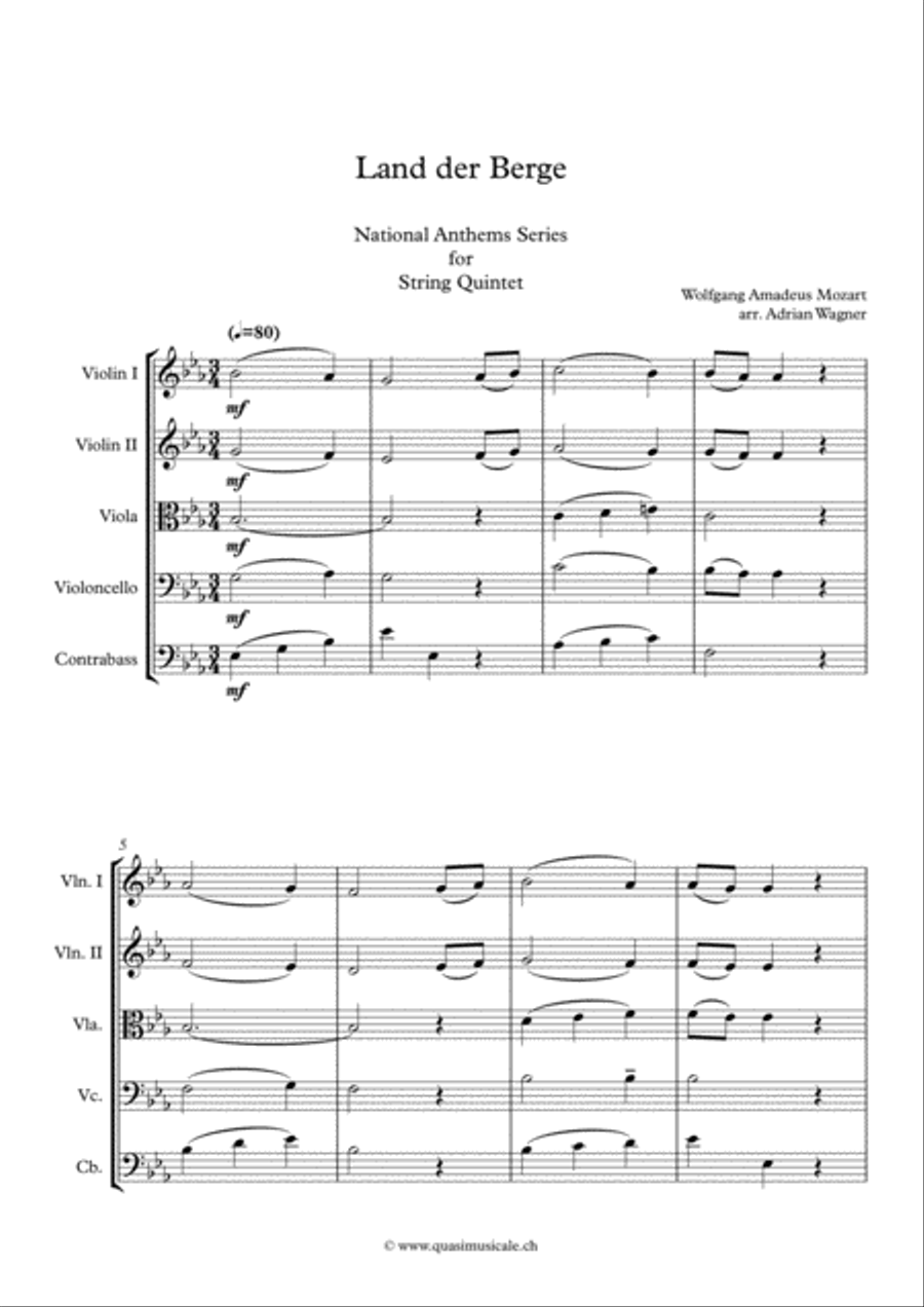Land der Berge (National Anthem of Austria) String Quintet arr. Adrian Wagner String Quintet scores gallery preview page 3