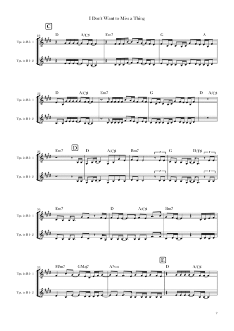 I Don't Want To Miss A Thing Trumpet Duet scores gallery preview page 2