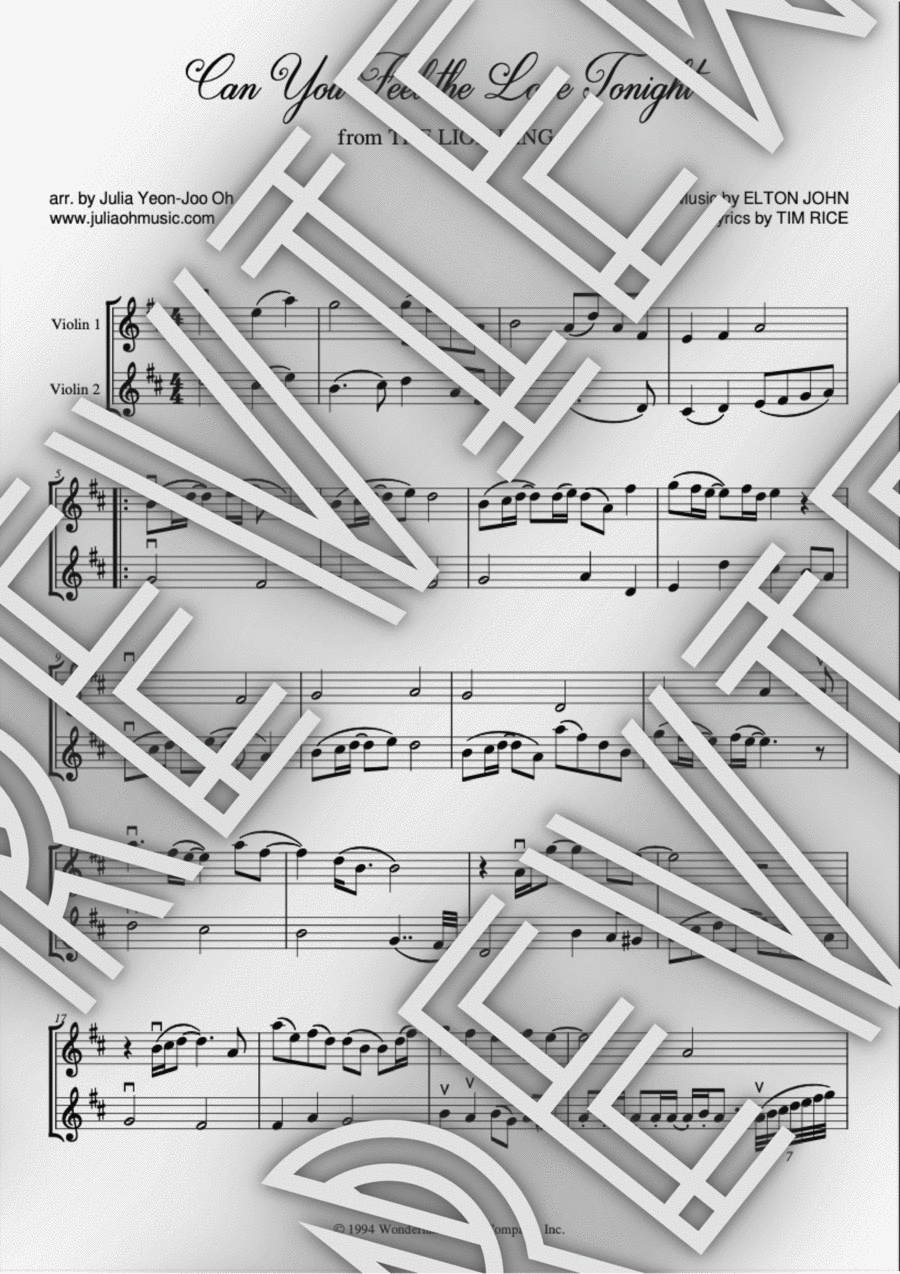 Can You Feel The Love Tonight String Duet scores gallery preview page 1