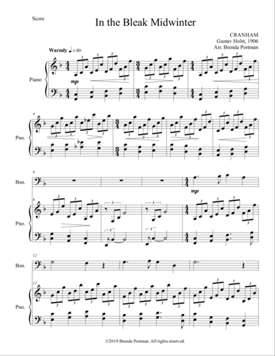 In the Bleak Midwinter (bassoon/piano), arr. Brenda Portman Bassoon scores gallery preview page 1