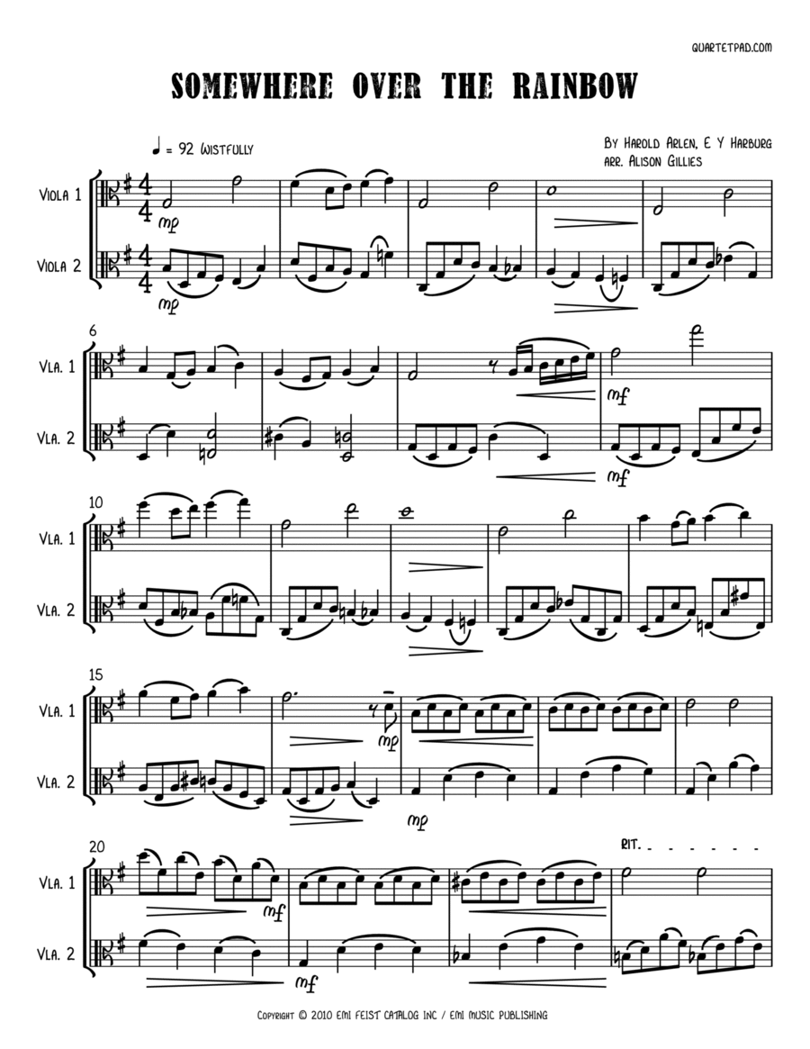 Over The Rainbow Over The Rainbow String Duet scores gallery preview page 1