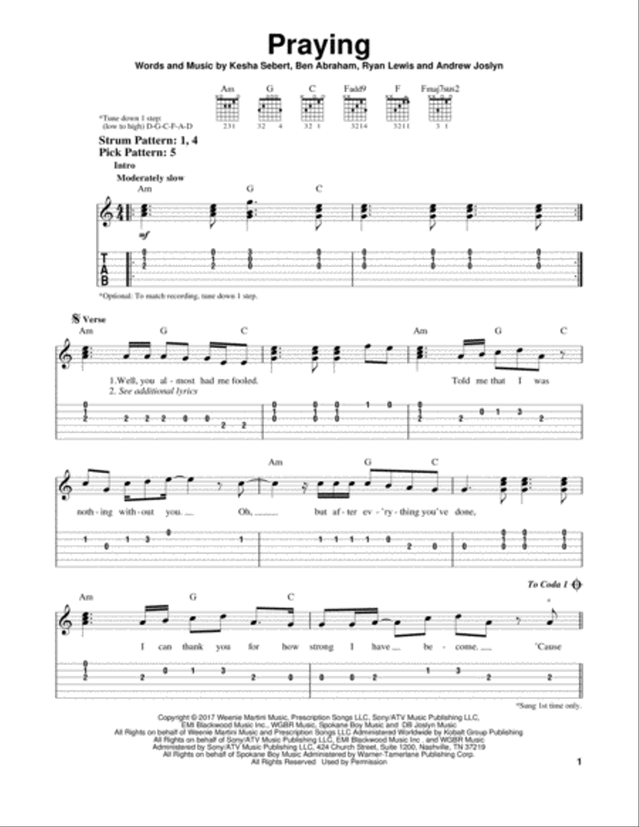 Praying Acoustic Guitar scores gallery preview page 1