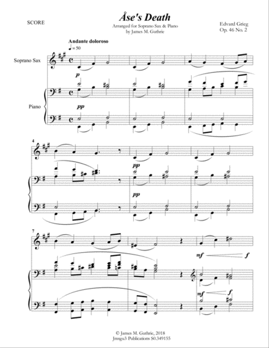 Grieg: Ase's Death from Peer Gynt Suite for Soprano Sax & Piano Soprano Saxophone scores gallery preview page 2