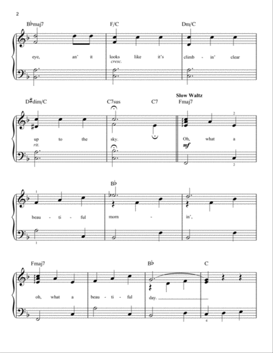 Oh, What A Beautiful Mornin' (from Oklahoma!) Easy Piano scores gallery preview page 2
