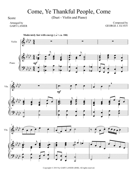 HOLIDAY HYMNS, THANKSGIVING & CHRISTMAS for Violin and Piano (Score & Parts included) image number null